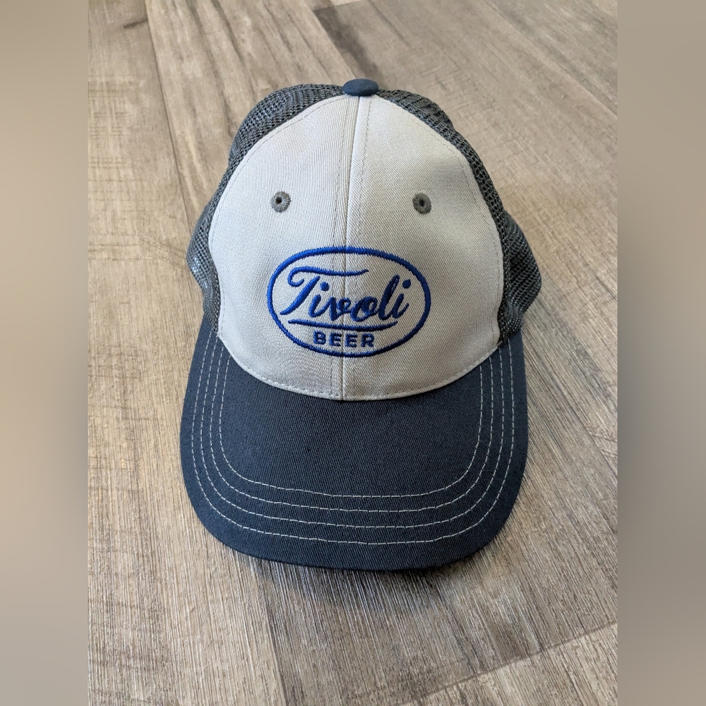 Tivoli Beer Gray and Blue Cap Trucker Hat Snapback Vintage Y2K